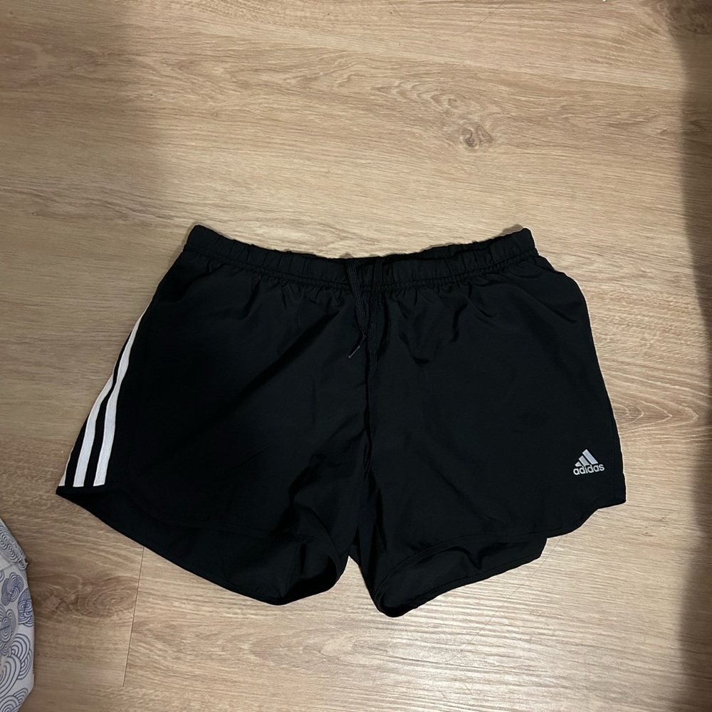 adidas Black Running Shorts with White Three-Stripes